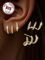 S925 Sterling Silver Fashion Studs with Synthetic Zirconia Inlay, Multi-layer Design, High-quality Elegant Lines, Luxurious T...
