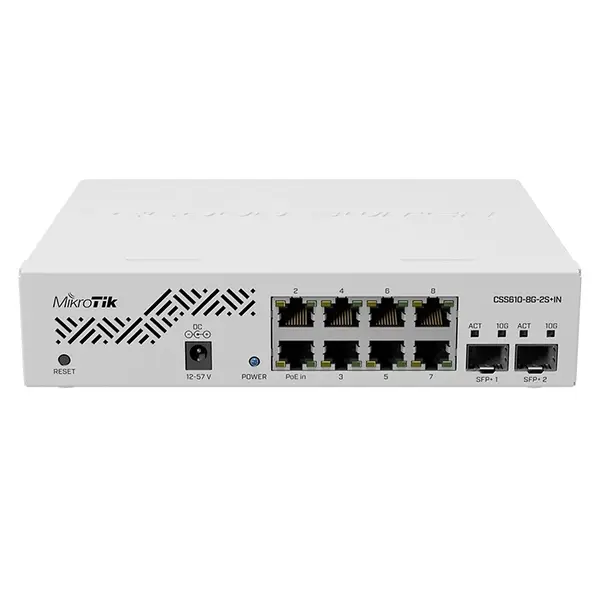 CSS610-8G-2S+IN Mikrotik 8x1GbE with 2x 10GbE SFP+ Ports Fiber Connectivity Portable PowerfulCloud Smart Switch