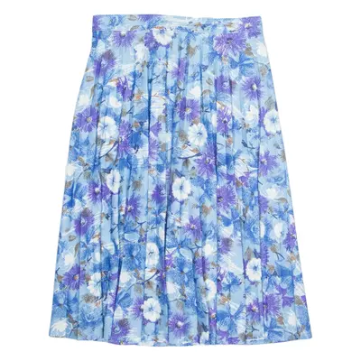 DRESS M Womens Pleated Skirt Blue Knee Length Viscose Floral UK 10