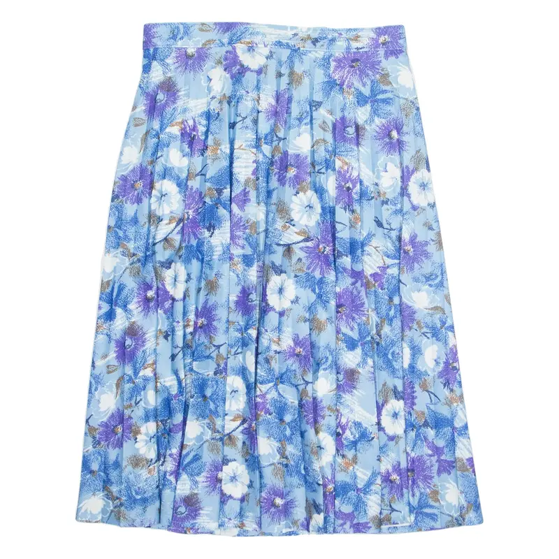 DRESS M Womens Pleated Skirt Blue Knee Length Viscose Floral UK 10