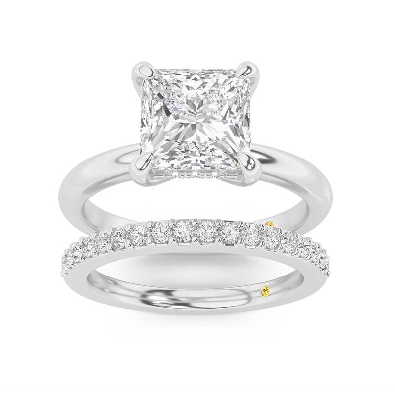 Fez Lab Grown Princess Cut Diamond Engagement Ring with the Orion Wedding Band | 14K White Gold 3 1/3 ct. tw.