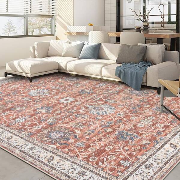 Garvee Persian Brick Red 5x7 Vintage Area Rug Distressed Oriental Design Low Pile Non Slip Polyester Washable Neutral Brick R...