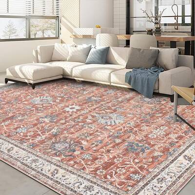 Garvee Persian Brick Red 5x7 Vintage Area Rug Distressed Oriental Design Low Pile Non Slip Polyester Washable Neutral Brick R...