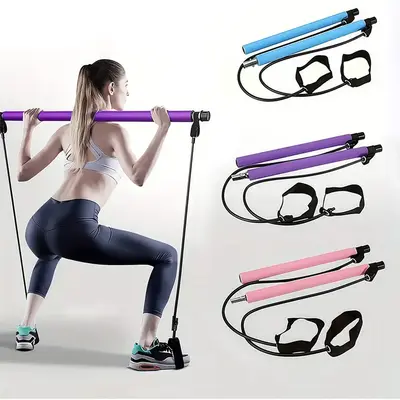 Multifunctional Pilates Stick, 1 Set Back Training Elastic Rope, LINGPENG Yoga Resistance Band, Fitness Equipment for Home Gy...