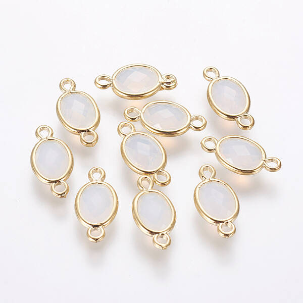 Oval Faceted Golden Brass Opalite Links connectors