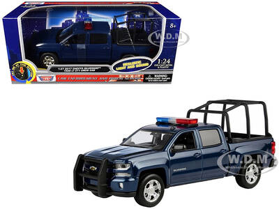 2017 Chevrolet Silverado 1500 LT Z71 Crew Cab Pickup Truck with Bed Cage Dark Blue with Flashing Light Bar and Front and Rear...