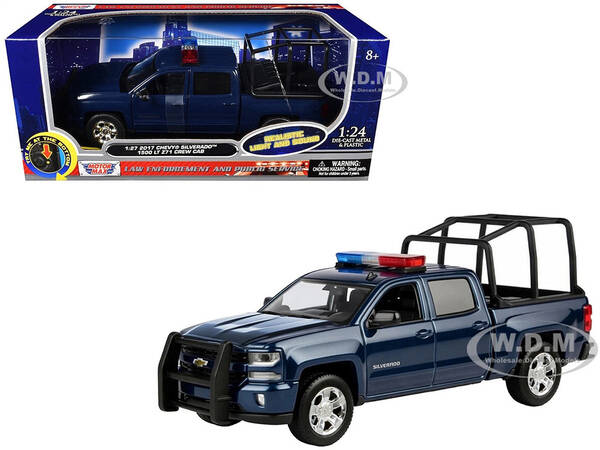 2017 Chevrolet Silverado 1500 LT Z71 Crew Cab Pickup Truck with Bed Cage Dark Blue with Flashing Light Bar and Front and Rear...
