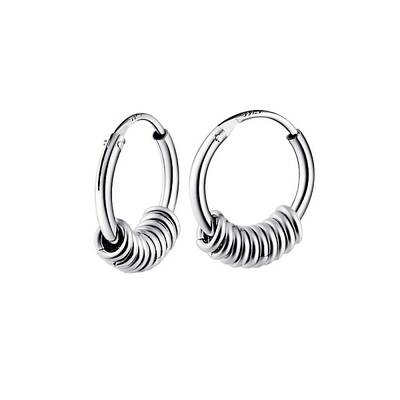 Rhodium Plated 925 Sterling Silver Circle Beaded Huggie Hoop Earrings for Women