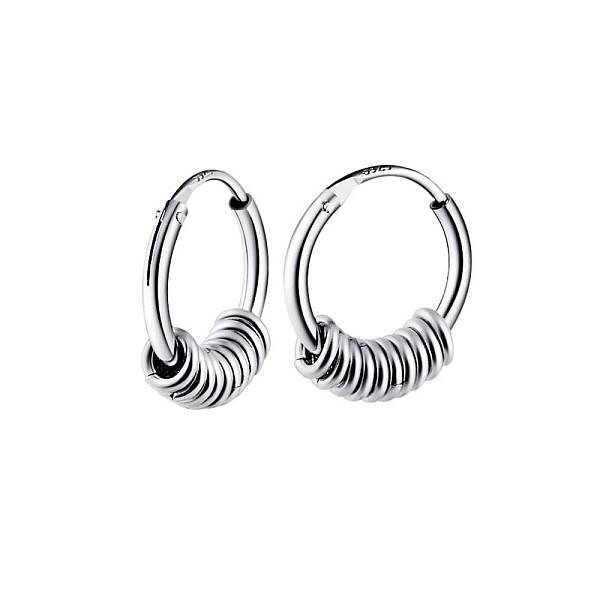 Rhodium Plated 925 Sterling Silver Circle Beaded Huggie Hoop Earrings for Women