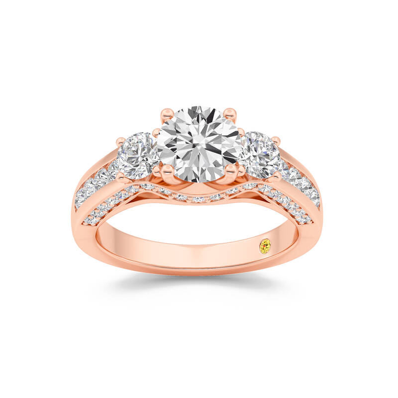 Aarhus Pavé Set Hidden Accent Three Stone Round Lab Grown Cathedral Diamond Engagement Ring | 18K Rose Gold 5 3/8 CT. TW.