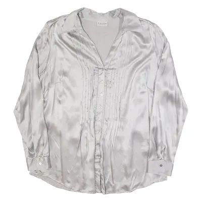 CANDA Womens Blouse Grey V-Neck Long Sleeve L