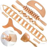 Wooden Massage Tool Set, 6 Counts/set Professional Wooden Massage Set, Trigger Point Manual Muscle Relaxer Stick Massager, Ba...