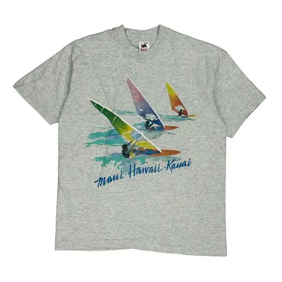Single Stitch Hawaii-Kauai Fruit Of The Loom Graphic T-Shirt - Large Grey Cotton Blend