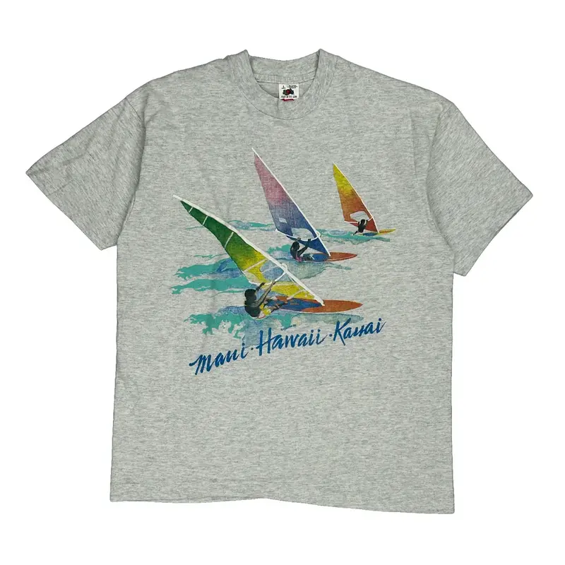 Single Stitch Hawaii-Kauai Fruit Of The Loom Graphic T-Shirt - Large Grey Cotton Blend