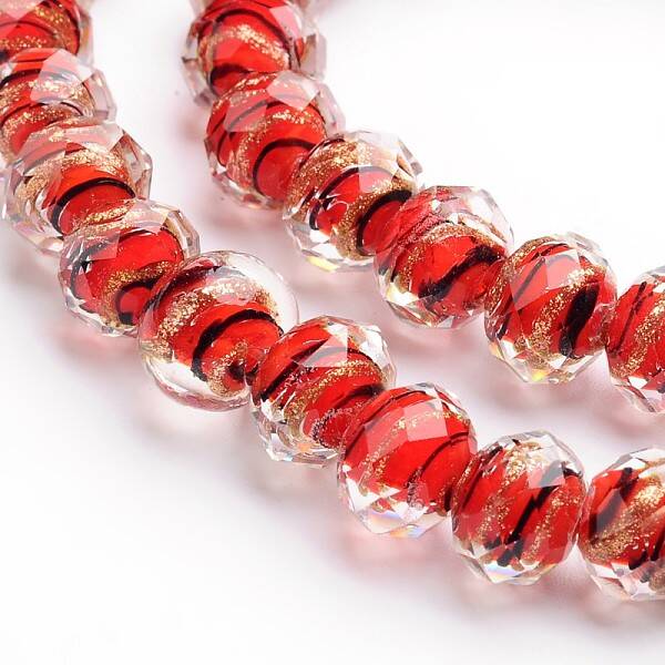 Handmade Gold Sand Lampwork Rondelle Beads Strands