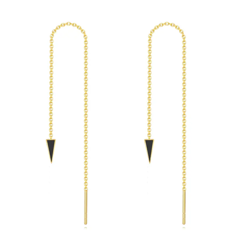 14K Gold Agate Triangle Drop Earrings