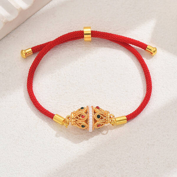 Vintage Ethnic Style Adjustable Round Cord Silder Bracelets with Brass Rhinestone Link for WomenLink for Women