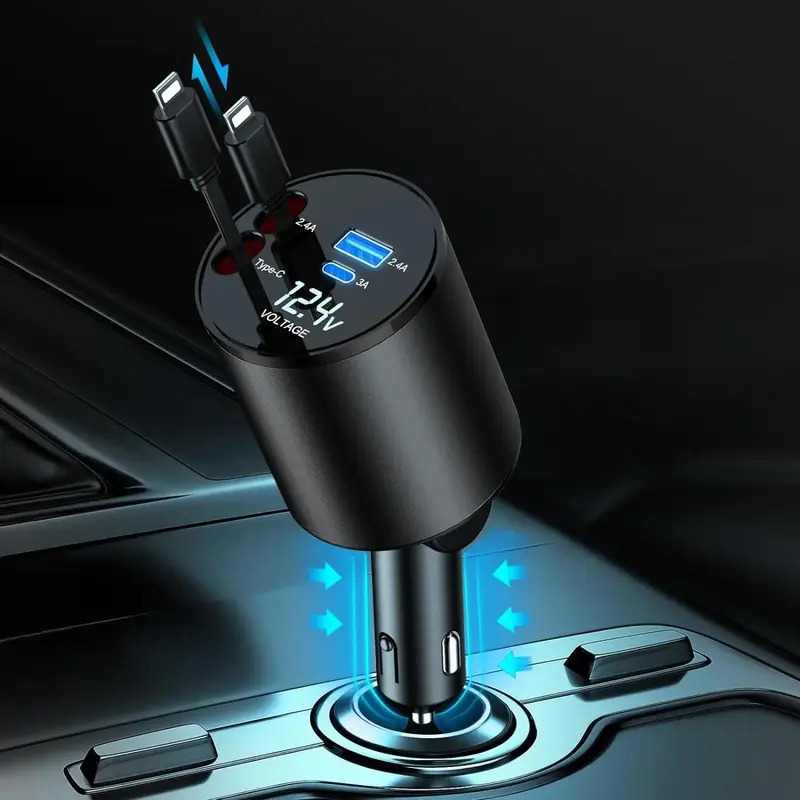 SPGUARD!Retractable Car Charger.Support a variety of protocols 60W fast charging.With 2 retractable Cables and 2 USB Ports Ca...