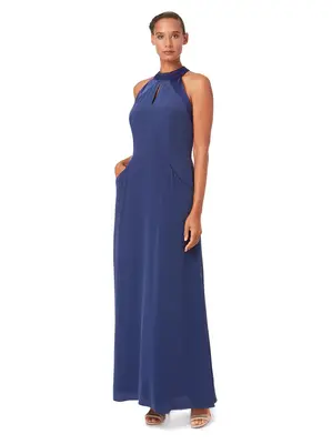 CASCADE | Halter-Neck Silk Maxi Dress | Colour: Sorbet | Size: UK 12 (US 6)