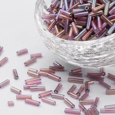 Transparent Colours Rainbow Glass Bugle Beads