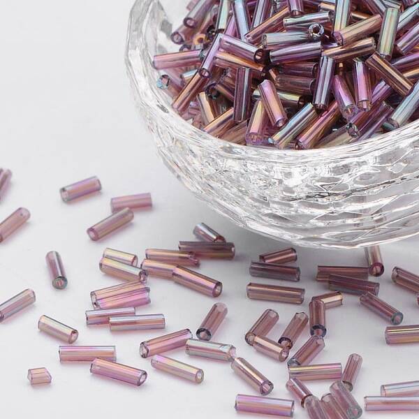 Transparent Colours Rainbow Glass Bugle Beads