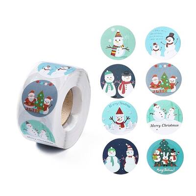 8 Patterns Snowman Round Dot Self Adhesive Paper Stickers Roll
