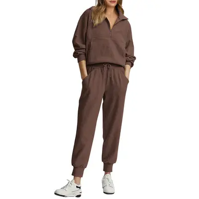 Women's 2-Piece Sweatsuits Set Long Sleeve Half Zip Pullover Sweatshirt Joggers Pants Comfy Outfits Soft Tracksuit Athletic T...