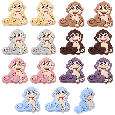 14Pcs 7 Colors Monkey Food Grade Eco-Friendly Silicone Focal Beads