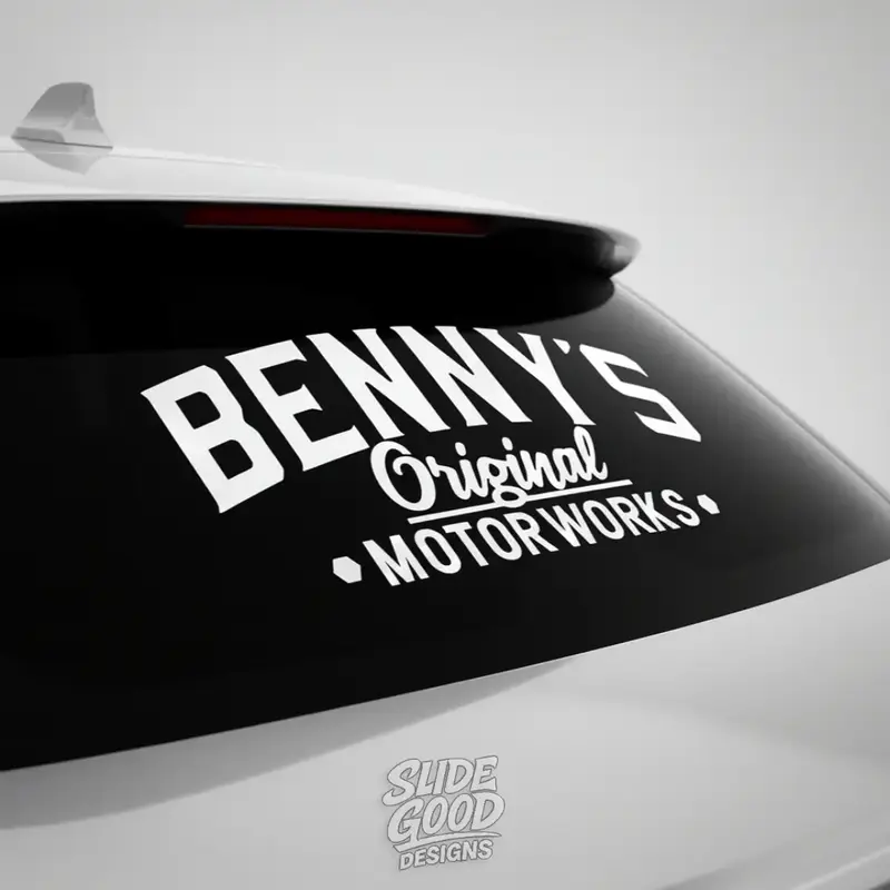 Benny's Original Motorworks Decal Sticker - Custom Cut 8” to 20” - Premium Automotive-Grade Vinyl with Mirror Chrome Fini...