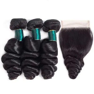Loose Wave Human Hair 2/3 Bundles with Closure Indian Hair-Ashimary Hair