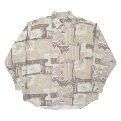 BODONI Mens Shirt Brown Crazy Pattern Long Sleeve XL