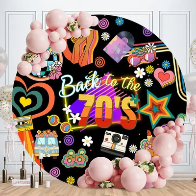 Back To The 70s Groovy Daisy Round Birthday Backdrop - Aperturee