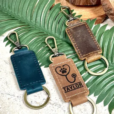 Veterinarian Leather Keychain with Heavy Duty Ring & Clasp , Real Leather, Same Day Shipping, Free Shipping US