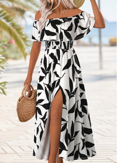 Modlily Multi Color Split Leaf Print Maxi Sleeveless Dress - L