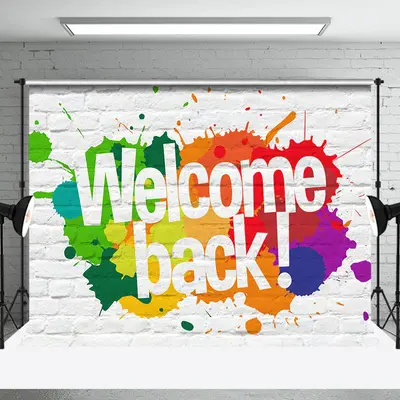 Splashing Graffiti Brick Wall Welcome Back Backdrop