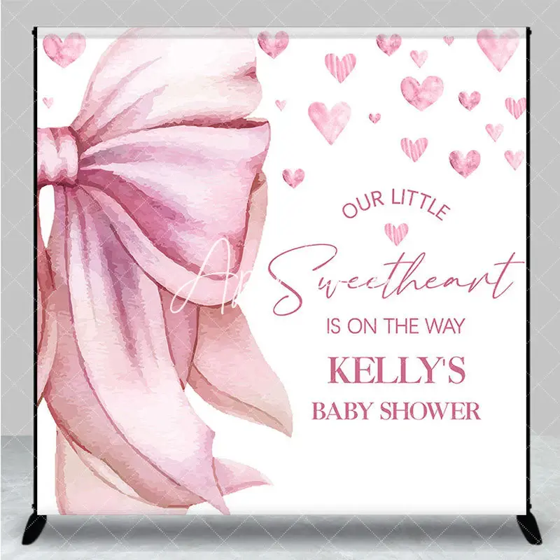 Aperturee Pink Bow Tie Sweatheart Custom Baby Shower Backdrop, 3X3FT(1X1M), 15 USD, custom baby shower backdrops, DZYM0Z19-O