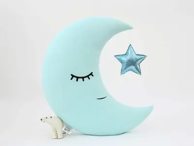 Mint Crescent Moon Pillow with Crown or Star