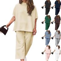 【L-5XL】Plus Size Curve Beautife Women's Plus Size 2 Piece Outfits 3/4 Batwing Sleeve Capelet Crew Neck Pullover Top Wide ...