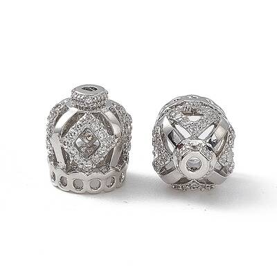 Brass Micro Pave Clear Cubic Zirconia Beads