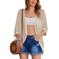 HOTOUCH Womens Lightweight Cardigan Open Front 3/4 Sleeve Casual Loose Fit Beach Cover Up 2025 Summer Outfit Comfort