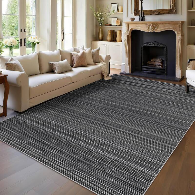 Garvee Modern Striped Rug 9x12 - Soft Low Pile, Non-Slip Backing, Durable Polyester, Easy to Clean, Reinforced Edges - Living...