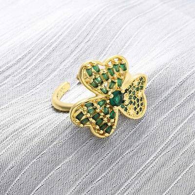Brass Micro Pave Cubic Zirconia Adjustable Cuff Rings for Women