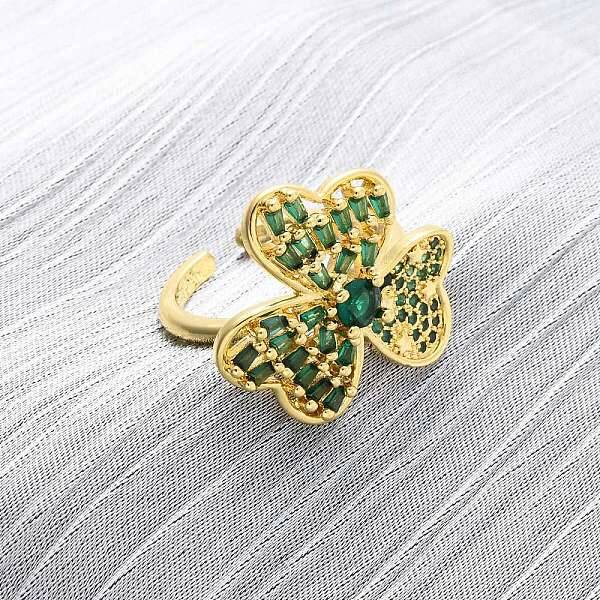 Brass Micro Pave Cubic Zirconia Adjustable Cuff Rings for Women