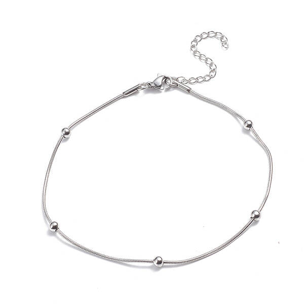 Tarnish Resistant 304 Stainless Steel Round Snake Chain Anklets