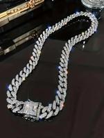 Sparkly Luxury Rhinestone Decor Chain Statement Necklace, Hip Hop Punk Style Cuban Chain Necklace, Streetwear Matching Jewelr...