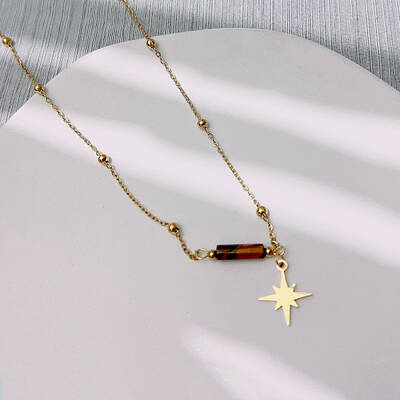 Natural Jasper & Stainless Steel Star Pendant Ball Chain Necklaces for Women