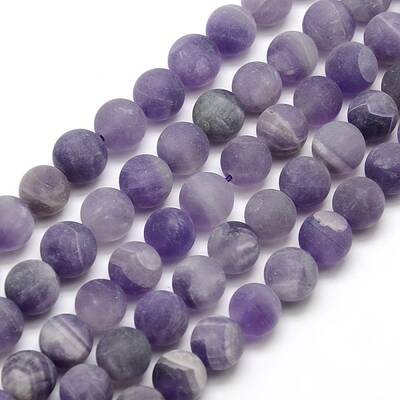 Frosted Natural Amethyst Round Bead Strands