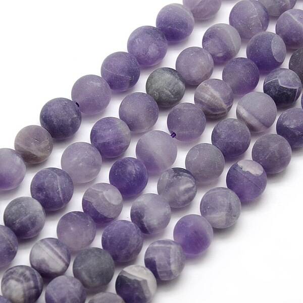 Frosted Natural Amethyst Round Bead Strands