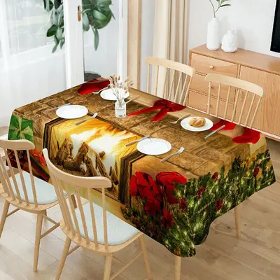 Stone Fireplace Glitter Tree Christmas Tablecloth - Aperturee