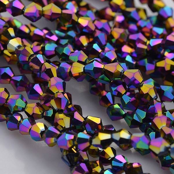 Faceted Bicone Electroplate Glass Beads Strands